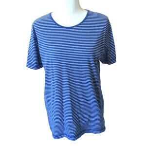 Liz Wear Women's Short Sleeve Blue Striped Cotton Shirt Size Large